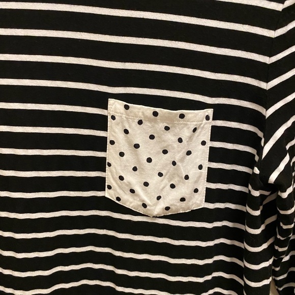 Anthropologie Lili's Closet Striped 3/4 Length Sleeve Top With Polka Dot Pocket - Picture 4 of 9